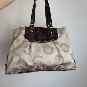 Coach Vintage 2000s Y2K Brown Signature Canvas and Patent Leather Shoulder Bag